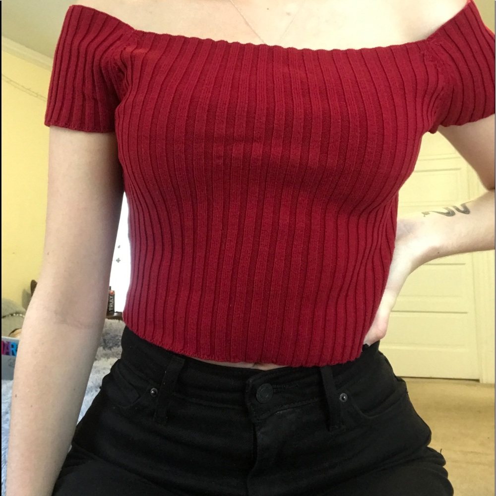 Off the shoulder red top